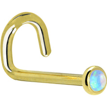 Load image into Gallery viewer, Solid 14K Yellow Gold 2mm Light Blue Synthetic Opal Nose Ring