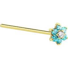 Load image into Gallery viewer, Solid 14K Yellow Gold Mint Green and Clear Cubic Zirconia Flower Nose Ring