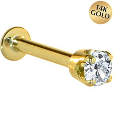 Load image into Gallery viewer, 16G Solid 14K Yellow Gold 3mm Cubic Zirconia Tragus Earring Stud