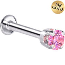 Load image into Gallery viewer, 16G Solid 14K White Gold 3mm Pink Cubic Zirconia Tragus Earring Stud