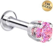 Load image into Gallery viewer, 16G Solid 14K White Gold 3mm Pink Cubic Zirconia Tragus Earring Stud
