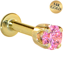 Load image into Gallery viewer, 16G Solid 14K Yellow Gold 3mm Pink Cubic Zirconia Tragus Earring Stud