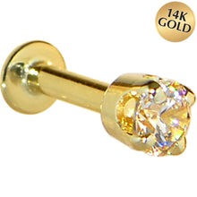 Load image into Gallery viewer, 16G Solid 14K Yellow Gold 3mm Champagne Cubic Zirconia Tragus Earring Stud