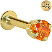 Load image into Gallery viewer, 16G Solid 14K Yellow Gold 3mm Orange Cubic Zirconia Tragus Earring Stud