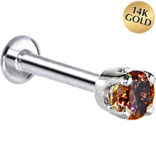 将图片加载到图库查看器,16G Solid 14K White Gold 3mm Brown Cubic Zirconia Tragus Earring Stud
