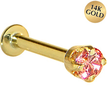 Load image into Gallery viewer, 16G Solid 14K Yellow Gold 3mm Salmon Cubic Zirconia Tragus Earring Stud