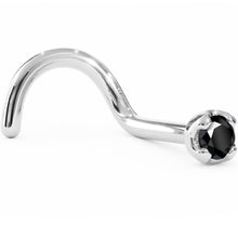 Load image into Gallery viewer, Solid 14K White Gold 1.5mm Genuine Black Diamond Nose Ring