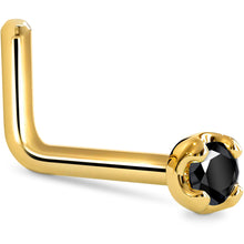 Load image into Gallery viewer, Solid 14K Yellow Gold 1.5mm Genuine Black Diamond Nose Ring