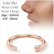 将图片加载到图库查看器,20G 5/16 Solid 18K Rose Gold Nose Hoop