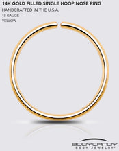 Load image into Gallery viewer, Single Hoop Nose 14k Yellow Gold Filled Nose Hoop Ring