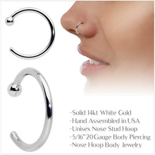 Load image into Gallery viewer, 20G 5/16 Solid 14K White Gold Nose Hoop
