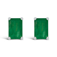 Load image into Gallery viewer, 14K White Gold 6x4MM Emerald Shaped Amethyst Solitaire Stud Earrings
