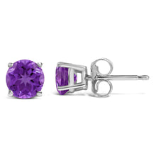 Load image into Gallery viewer, 14K White Gold 5X5MM Round Purple Amethyst Solitaire Stud Earrings