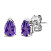 Load image into Gallery viewer, 14K White Gold 6x4MM Pear Shaped Purple Amethyst Solitaire Stud Earrings