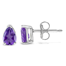Load image into Gallery viewer, 14K White Gold 6x4MM Pear Shaped Purple Amethyst Solitaire Stud Earrings