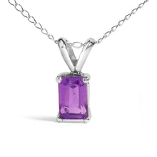 Load image into Gallery viewer, 14K White Gold 6x4MM Emerald Cut Purple Amethyst Solitaire Pendant Necklace