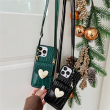 将图片加载到图库查看器,Attractive Luxury Love Black Lanyard Phone Case for iPhone 12 13 Mini 7 8 Plus 11 Pro Max X XS XR Cover Handbag Case with Card Holder Lanyard Adjustable Strap Cover For iPhone