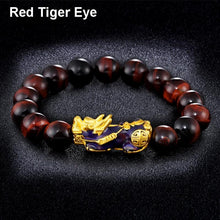 将图片加载到图库查看器,Obsidian Stone Beads Bracelet For Men and Women Unisex Wristband Gold Black Pixiu Wealth and Good Luck Bracelet Design