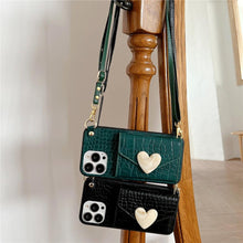 将图片加载到图库查看器,Attractive Luxury Love Black Lanyard Phone Case for iPhone 12 13 Mini 7 8 Plus 11 Pro Max X XS XR Cover Handbag Case with Card Holder Lanyard Adjustable Strap Cover For iPhone