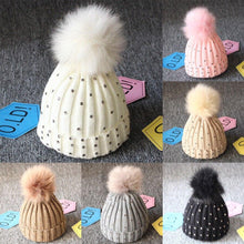 将图片加载到图库查看器,Fashion TrendBaby Girls Lovely Winter Warm Fur kintted Pompom Beanies Cap For Winter In Elegant Style