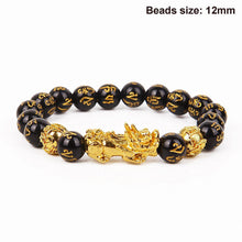 将图片加载到图库查看器,Obsidian Stone Beads Bracelet For Men and Women Unisex Wristband Gold Black Pixiu Wealth and Good Luck Bracelet Design