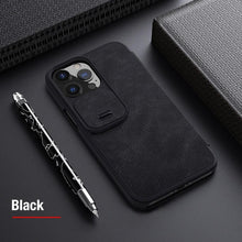 Load image into Gallery viewer, Super Hard Back Soft Shock Absorb Cover for iPhone 13 Pro Max Case Slide Camera Business Black Elegant Back Cover for iPhone 13 Mini 13 Pro Max Case