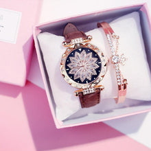 将图片加载到图库查看器,Women Elegant Popular Watch Set Starry Sky Ladies Bracelet Watch Casual Leather Sports Quartz Wristwatch For Women and Girls
