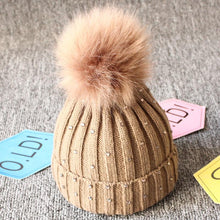 将图片加载到图库查看器,Fashion TrendBaby Girls Lovely Winter Warm Fur kintted Pompom Beanies Cap For Winter In Elegant Style