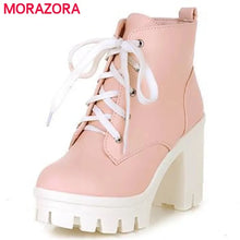 将图片加载到图库查看器,MORAZORA 2022 New Fashion sexy women's ankle boots lace up high heels Punk platform Women autumn winter snow boots ladies shoes