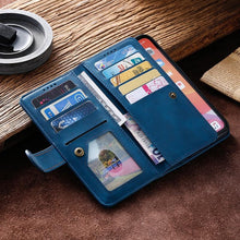 Load image into Gallery viewer, Business Blue New Cards Flip Leather Case For iPhone 14 13 12 11 Pro Max 10 X 6 6s 7 8 Plus XR XS Max Multifunctional Wallet Phone Case Multi-Card Wallet Leather iphone Case