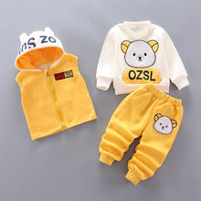 Load image into Gallery viewer, Modern Fashion Cotton Thick Warm Casual Hooded Sweater Cartoon Cute Bear Three-piece Suit For Baby Boy & Girl