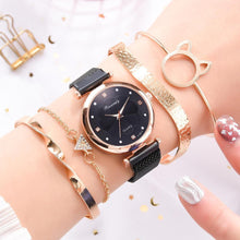将图片加载到图库查看器,Fashion Set Women Watches Luxury Magnet Buckle Flower Rhinestone Watch Ladies Quartz Wrist Watch WIth Bracelet In Set For Women and Girls