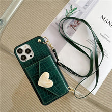 将图片加载到图库查看器,Attractive Luxury Love Black Lanyard Phone Case for iPhone 12 13 Mini 7 8 Plus 11 Pro Max X XS XR Cover Handbag Case with Card Holder Lanyard Adjustable Strap Cover For iPhone
