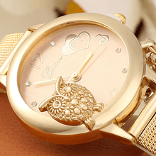 Load image into Gallery viewer, STEVVEX Gold Watch Brand Quartz Women Rose Gold Stainless Steel Mesh Belt Ladies Wristwatch Female Clock Owl (Gold) For Women and Girls