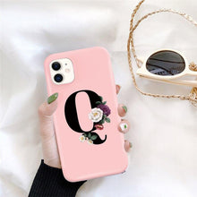 Load image into Gallery viewer, Initial Letter Silicon Phone Case For Iphone 12 Pro Max Retro Pink Flower Soft Back Cover Compatible With Iphone Case Soft Touch Cute Pink Silicone Back Cover For Iphone