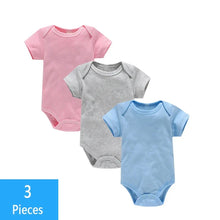 Load image into Gallery viewer, 3PCS Baby Bodysuit Set (0–12M) – Soft Cotton Solid Color Summer Rompers for Boys & Girls