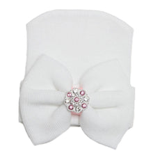 将图片加载到图库查看器,Modern Luxury Baby Girl Cotton Knit Striped Baby Caps With Big Bow For Baby Girls In Elegant Style