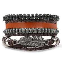 Load image into Gallery viewer, Vintage Black Bead Bracelets For Men Fashion Hollow Triangle Leather Bracelet & Bangles Multilayer Wide Wrap Jewelry For Men and Women