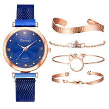 将图片加载到图库查看器,Fashion Set Women Watches Luxury Magnet Buckle Flower Rhinestone Watch Ladies Quartz Wrist Watch WIth Bracelet In Set For Women and Girls