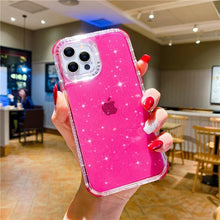 Load image into Gallery viewer, Shining Glitter Shockproof Bumper Phone Case For iPhone 13 12 11 14 Pro Max XR XS Max 13Pro 14 Transparent Soft Cover Cute Pink Glitter Design Transparent Shiny Shockproof Case For Women Girls