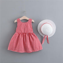 将图片加载到图库查看器,Print Plaid Bow Summer Princess Party Dress Infant Newborn Baby Dress+Hat 2pcs Kids Clothing Set