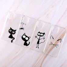 将图片加载到图库查看器,Cute Cartoons Black Cat Transparent Phone Cover For Iphone 14 14promax 14plus 13promax 13 12 11 Shockproof Clear Phone Case Adorable Soft Girls Print Cat Design Clear Cute Flexible Silicone Phone Case