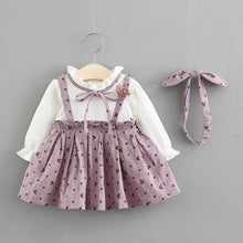 将图片加载到图库查看器,Modern New Baby Girl Dress Cotton Print Bow Princess Dress With Baby Headbands 2pcs Clothes Set With Bow