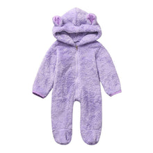将图片加载到图库查看器,New Winter Trend Warm Newborn Baby Boy Solid Hooded Baby Romper Warm Coat Fleece Jumpsuit Infant Outwear For Boys And Girls
