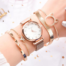 将图片加载到图库查看器,Fashion Set Women Watches Luxury Magnet Buckle Flower Rhinestone Watch Ladies Quartz Wrist Watch WIth Bracelet In Set For Women and Girls