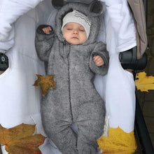 将图片加载到图库查看器,New Winter Trend Warm Newborn Baby Boy Solid Hooded Baby Romper Warm Coat Fleece Jumpsuit Infant Outwear For Boys And Girls