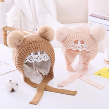 Load image into Gallery viewer, Handmade Modern Trend Winter Christmas Knitted Baby Hat Cute Double Pompom Infant Baby Boy Girl Cap Ear Protection Hats Kids Children Cap