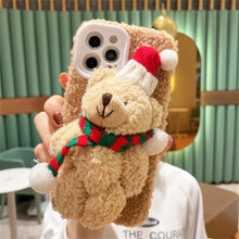 Load image into Gallery viewer, Cute Fluffy Santa 3D Teddy Bear Plush Christmas Case For Iphone 13 12 11 Pro Xs Max X Xr 7 8 Plus Se3 Shockproof Soft Cover Super Soft Winter Warm Funny Rabbit Ears Faux Fur Plush Fluffy Cover