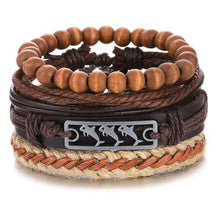 Load image into Gallery viewer, Vintage Black Bead Bracelets For Men Fashion Hollow Triangle Leather Bracelet & Bangles Multilayer Wide Wrap Jewelry For Men and Women