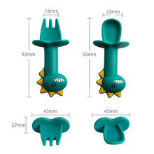 Load image into Gallery viewer, New Baby Feeding Spoon Fork Set Short Easy Cartoon Dinosaur Soft Silicone Teether Toys Non-hurt Training Tableware